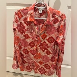 Rachel Zoe Red and Pink Patterned Blouse - M